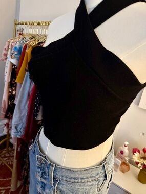 House of Harlow 1960 Black Asymmetric Cropped Top